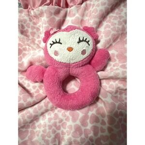2016 Carters Pink Owl‎ Lovey with Hearts Ruffle Trim Security Blanket Plush
